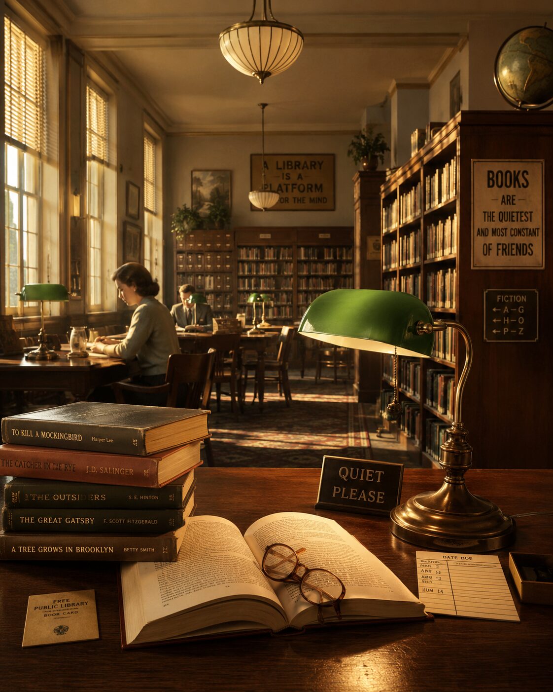Biblioteca vintage evocando el mundo de Bradbury