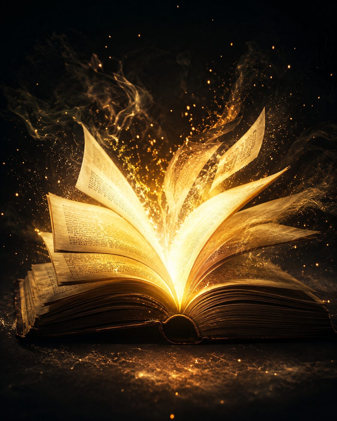 Libro abierto con luz emergente, símbolo de la obra de Bradbury