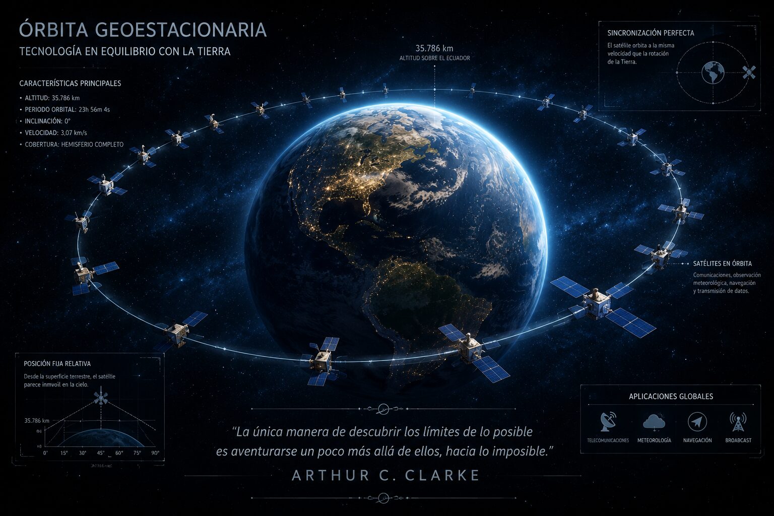 Visualización de la órbita Clarke, el legado científico del autor