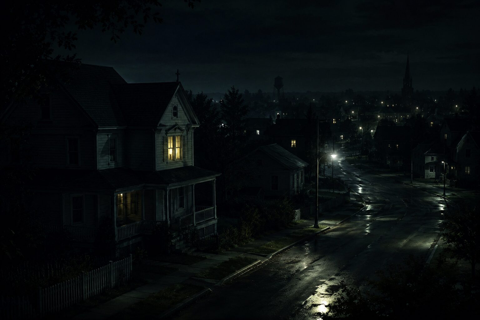 Pueblo americano nocturno, escenario típico del universo de Stephen King